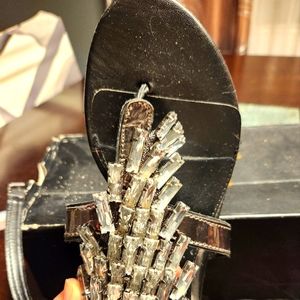 Womans sandals. Black with square gems on front.